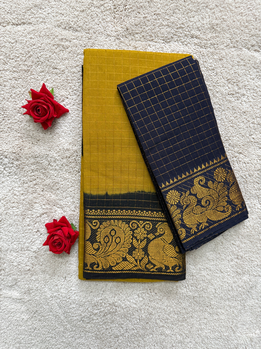 Yellow and Black Small check Sungudi