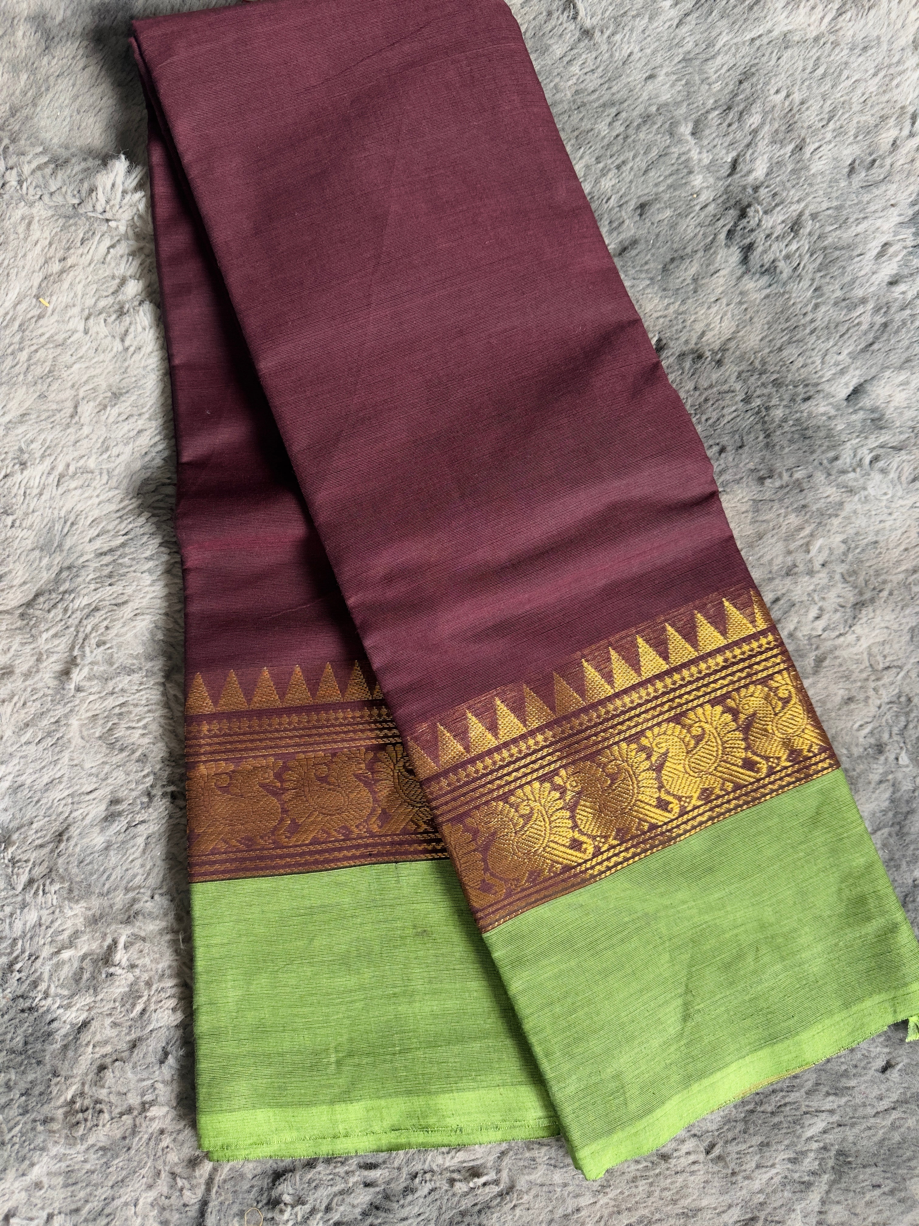 Kanchi cotton Coffee Brown and Green