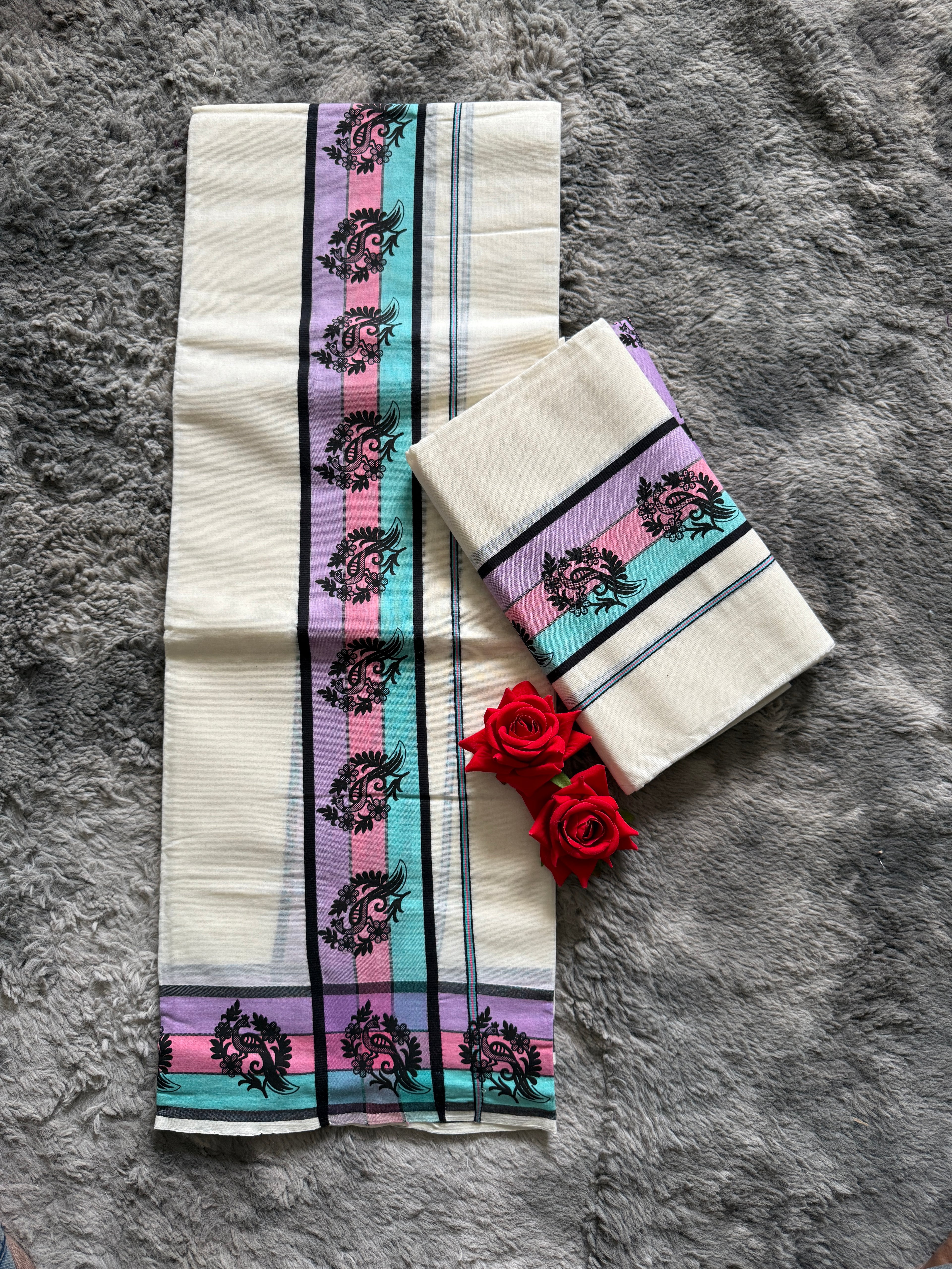 Set Mundu - Lavender Pink Blue