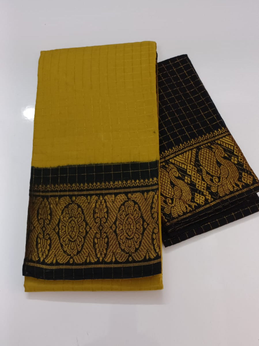 Yellow and Black Small check Sungudi