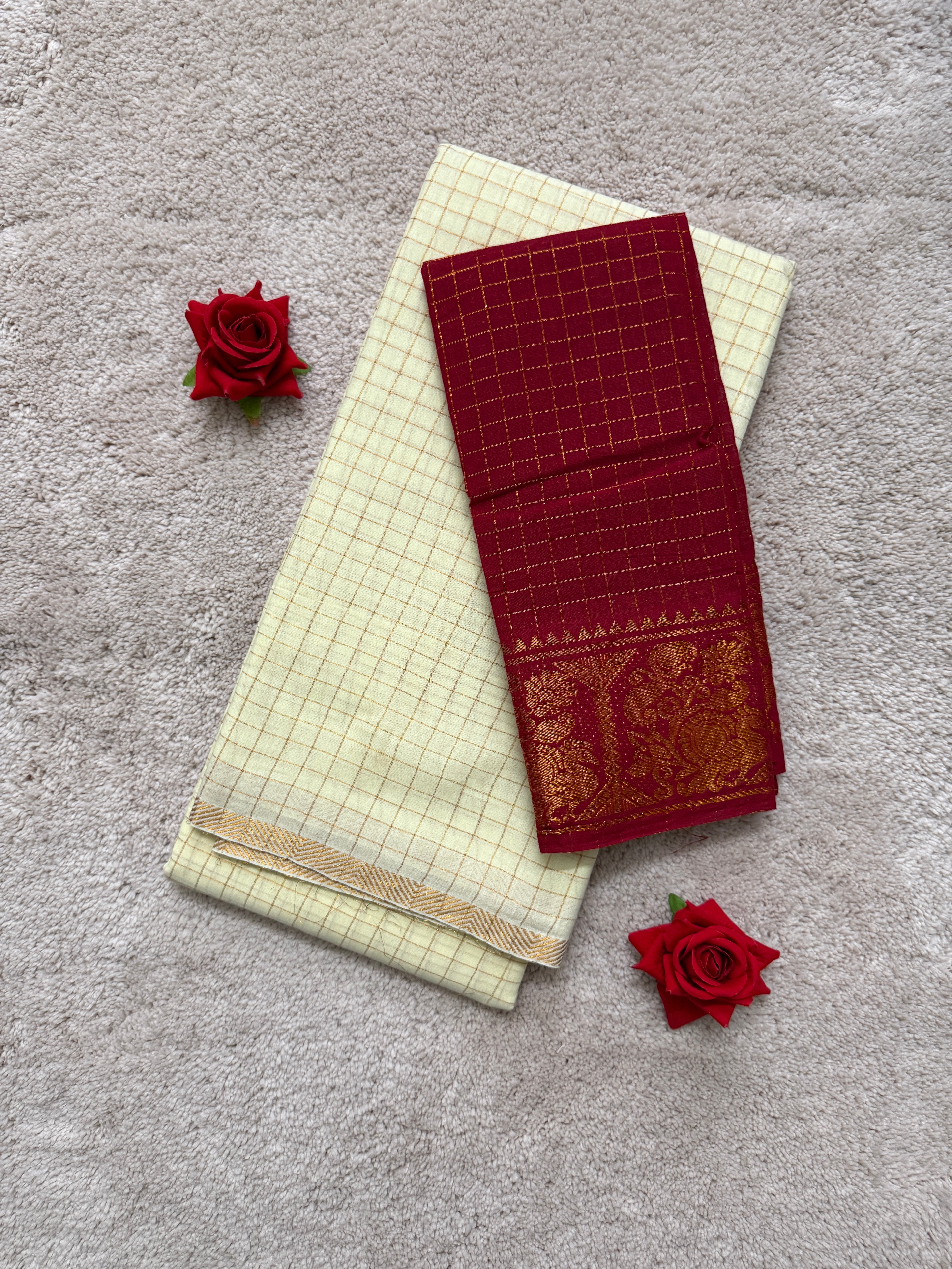 Sungudi White small check with Red BP