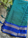 Semi Silk Checks- Peacock Blue Green