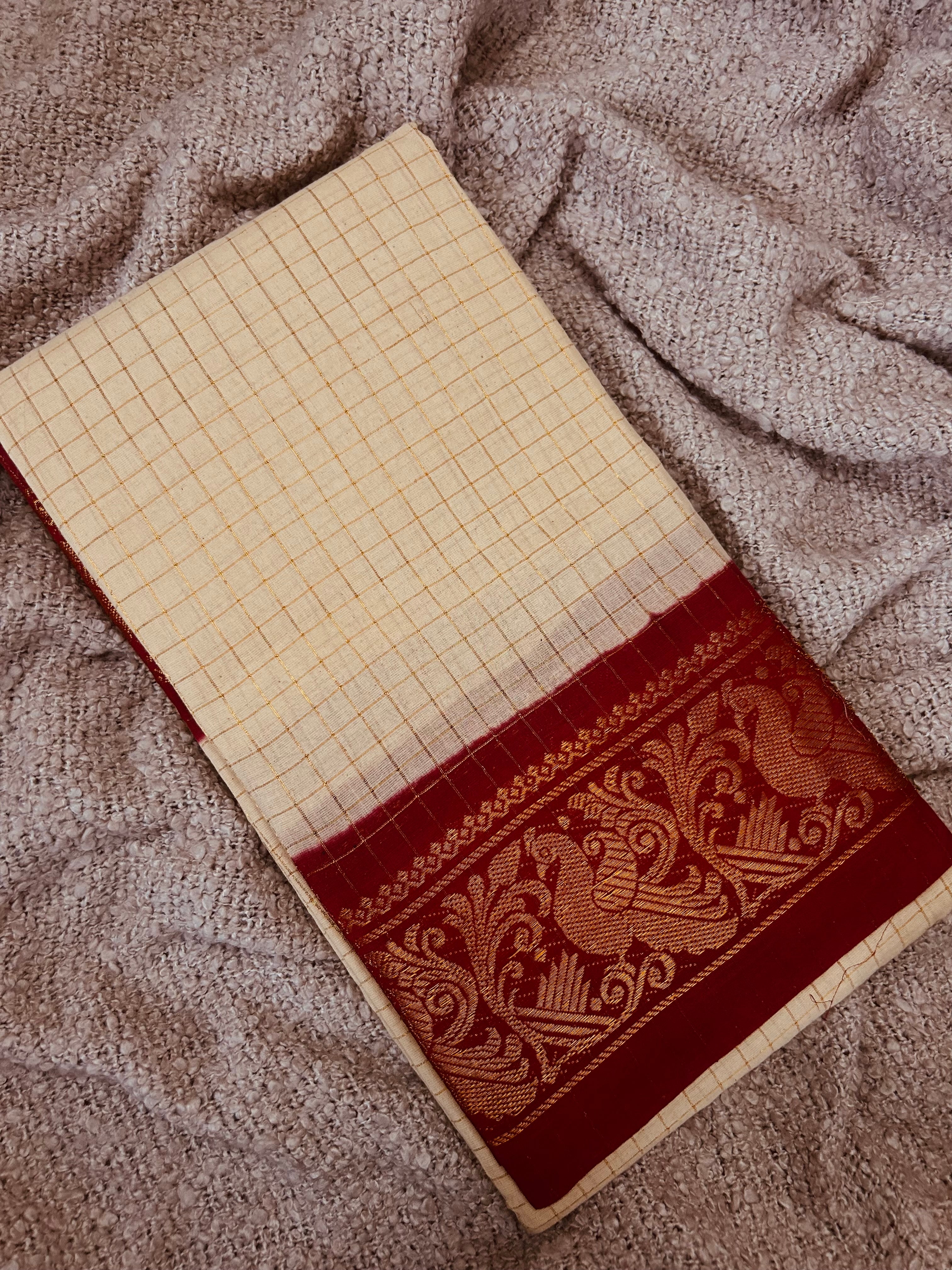 Sungudi Cream with Maroon