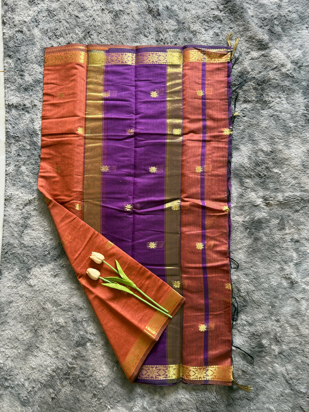 Maheswari Cotton- Orange purple