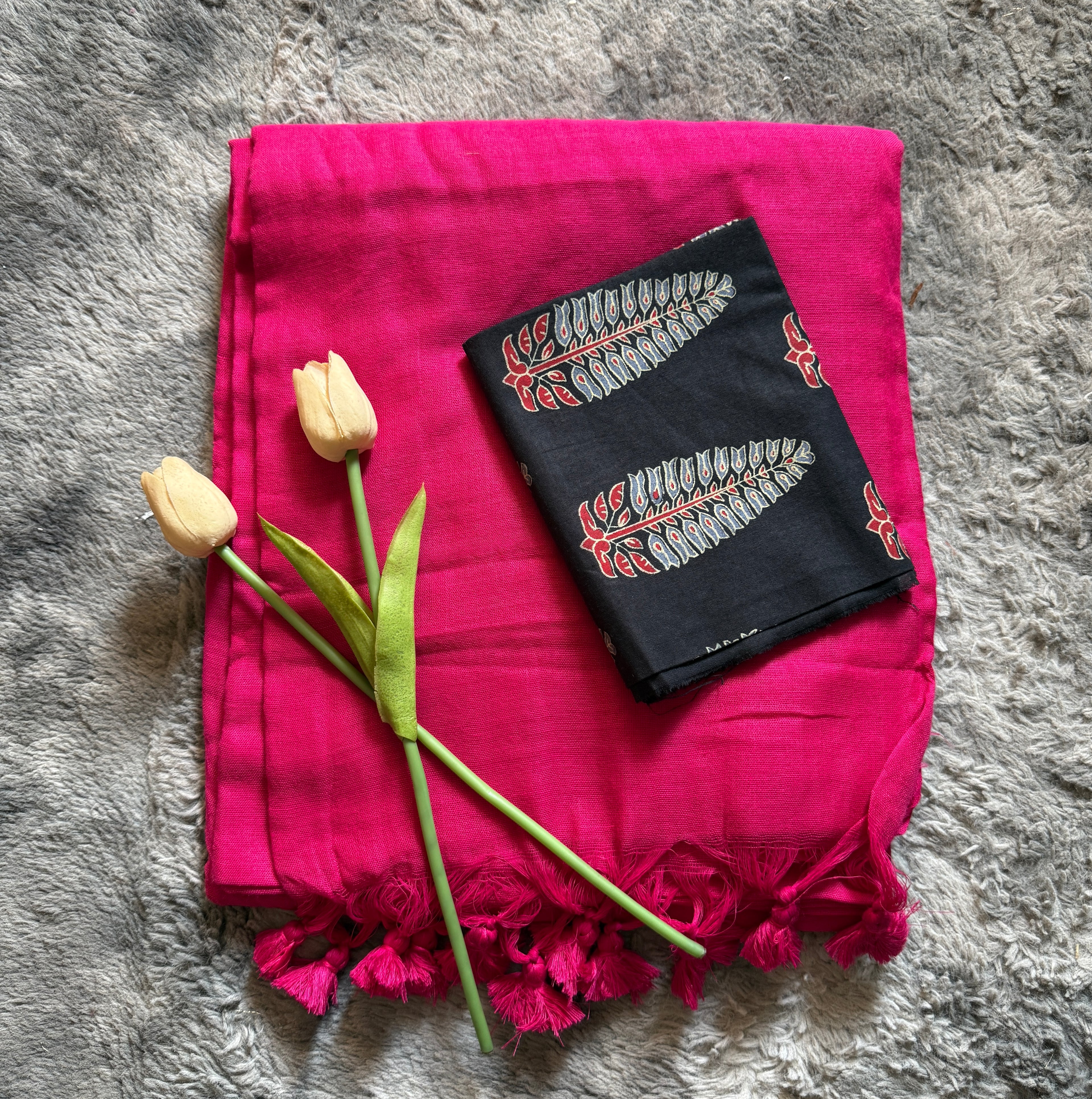 Khadi cotton pink with kalamkari blouse