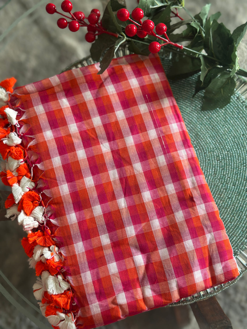 Mulcotton Checks Pink-Orange white