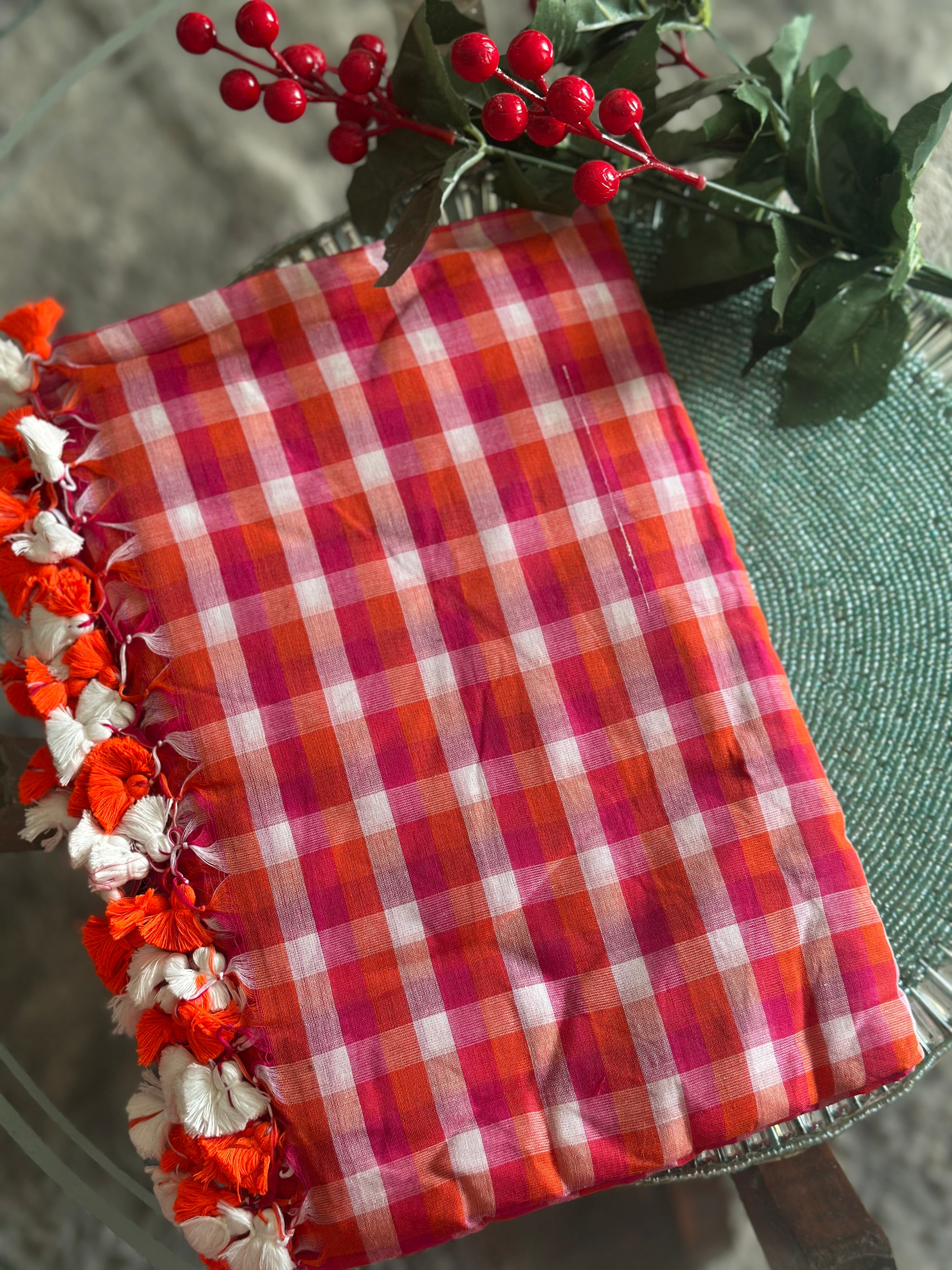 Mulcotton Checks Pink-Orange white