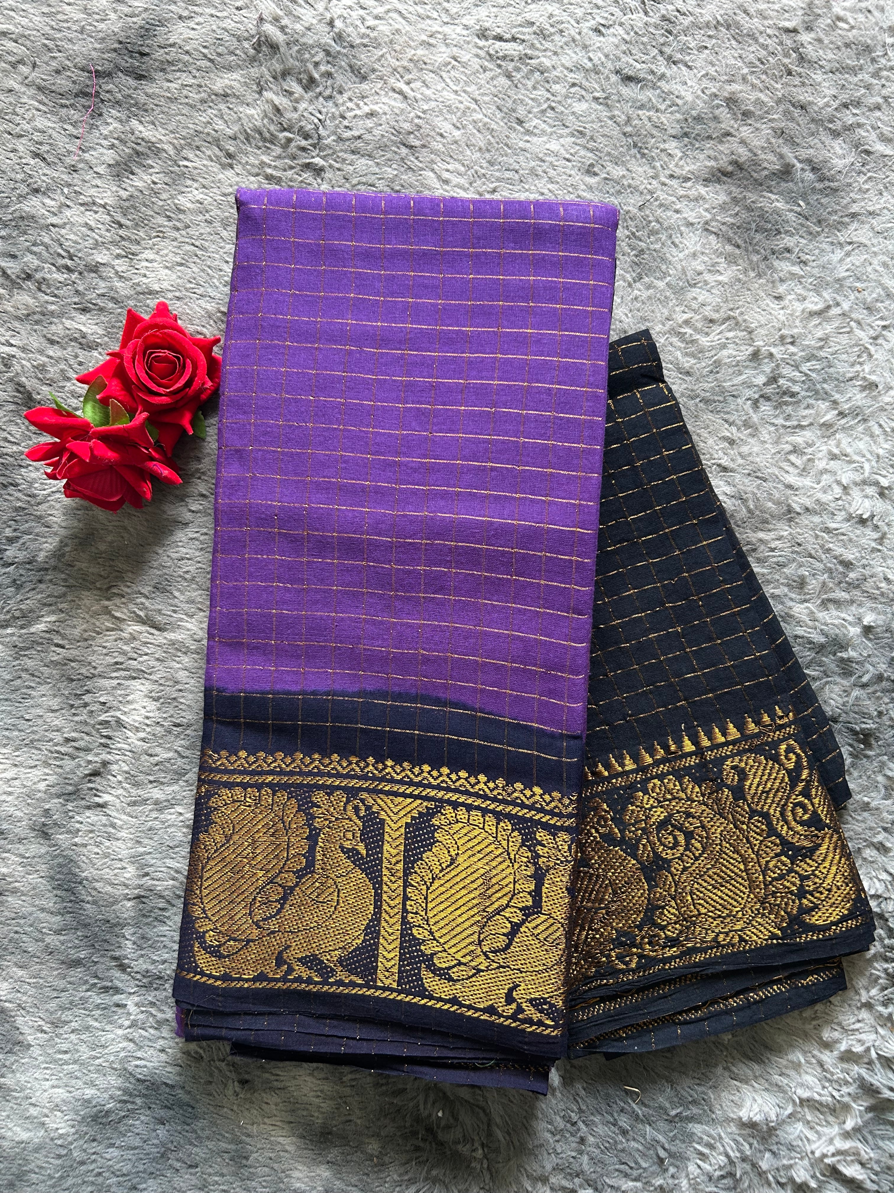 Purple Black Checks sungudi
