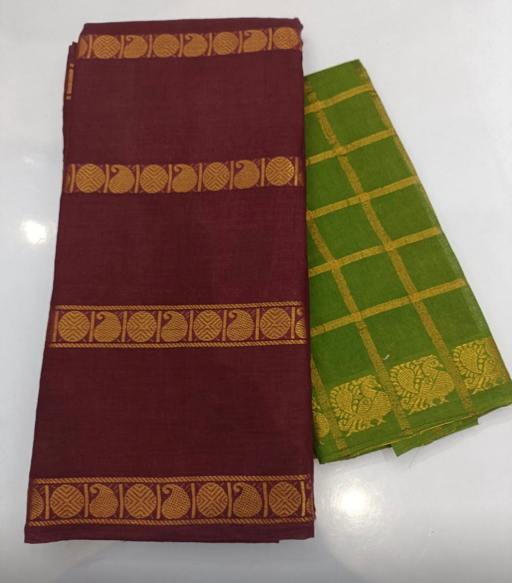 Maroon Velthari with Light Green Blouse
