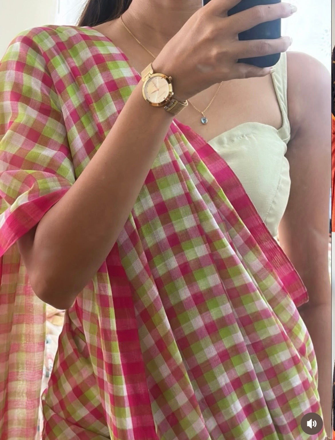 Mulcotton Checks Green Pink white