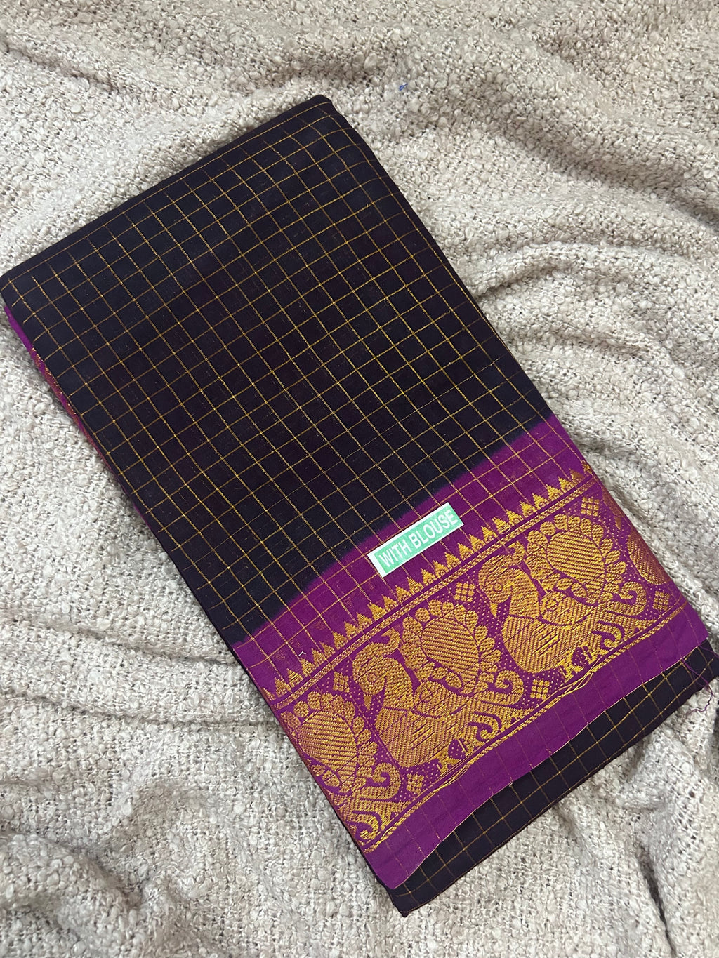 Sungudi dark purple check with light purple