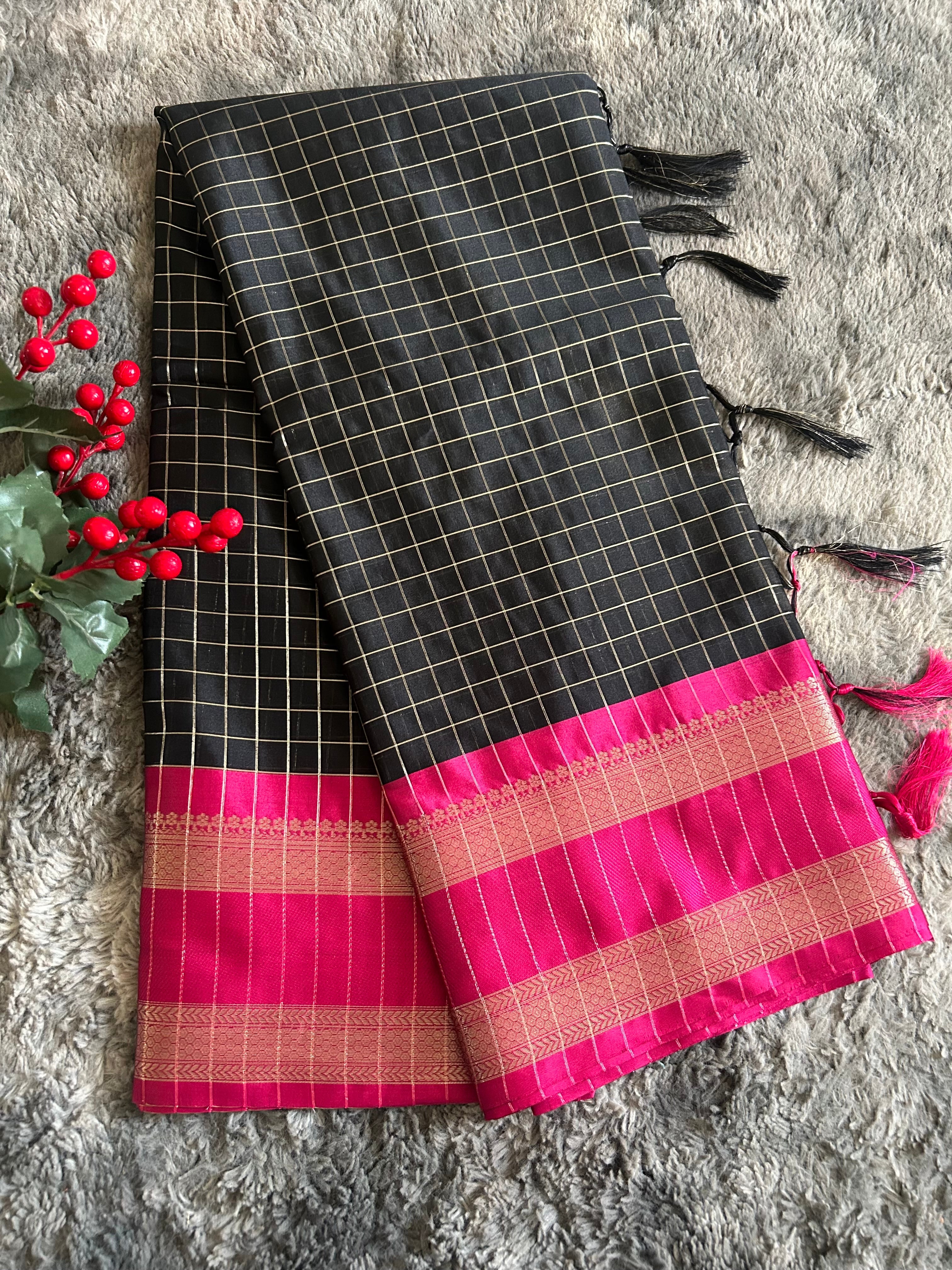 Semi silk checks - Black Pink