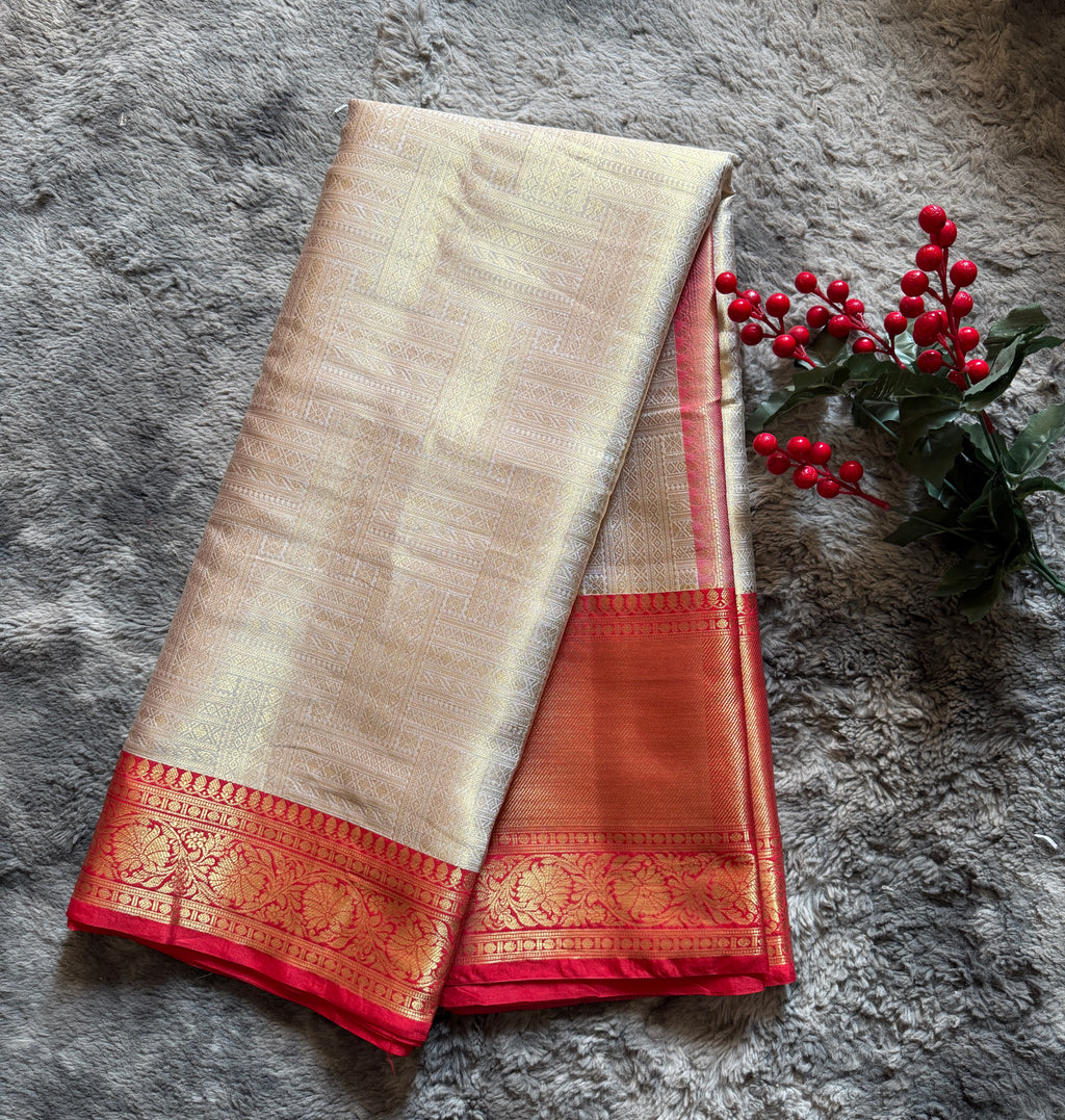 Semi silk ivory Red