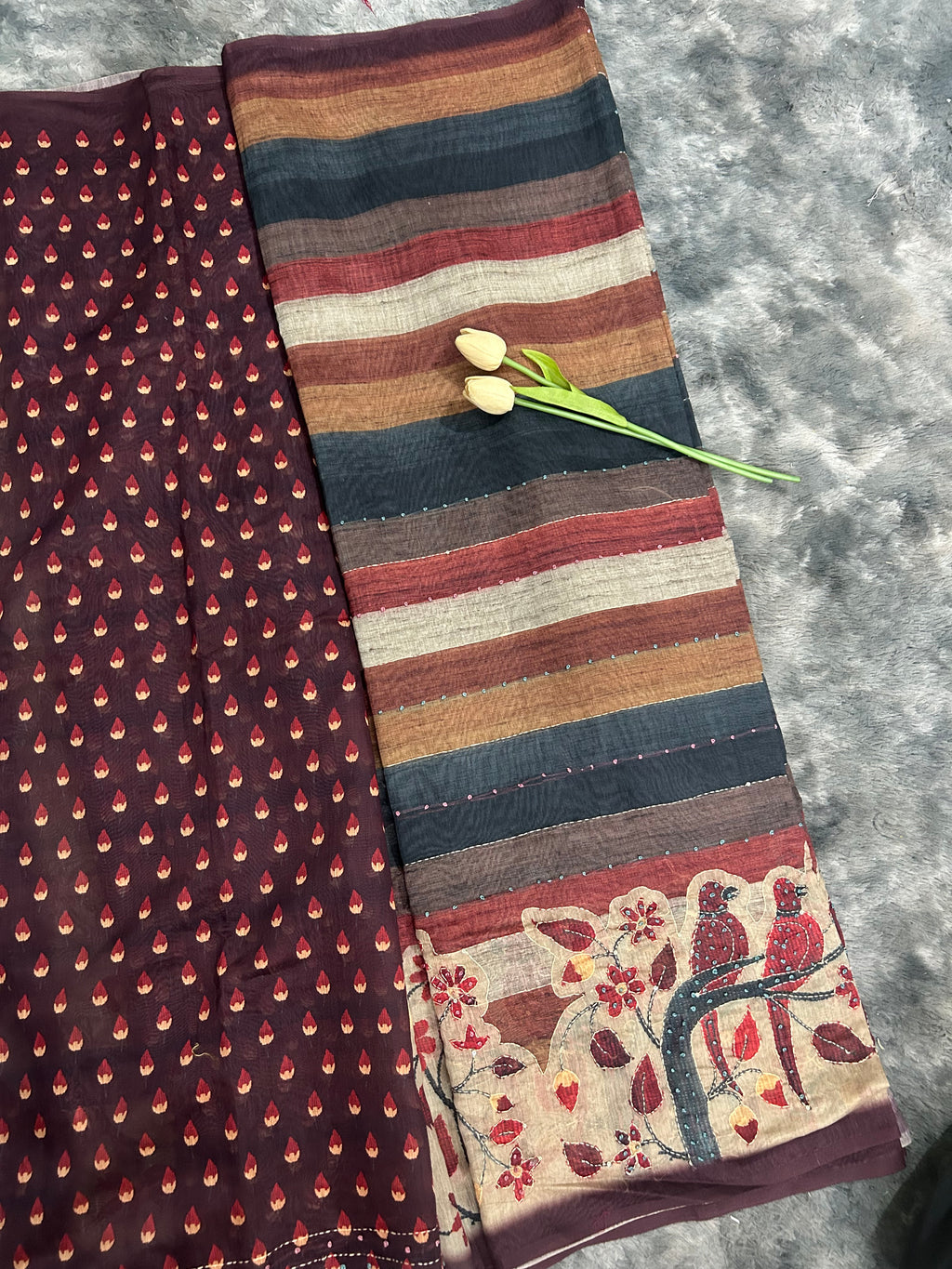 Chanderi French Knot Brown