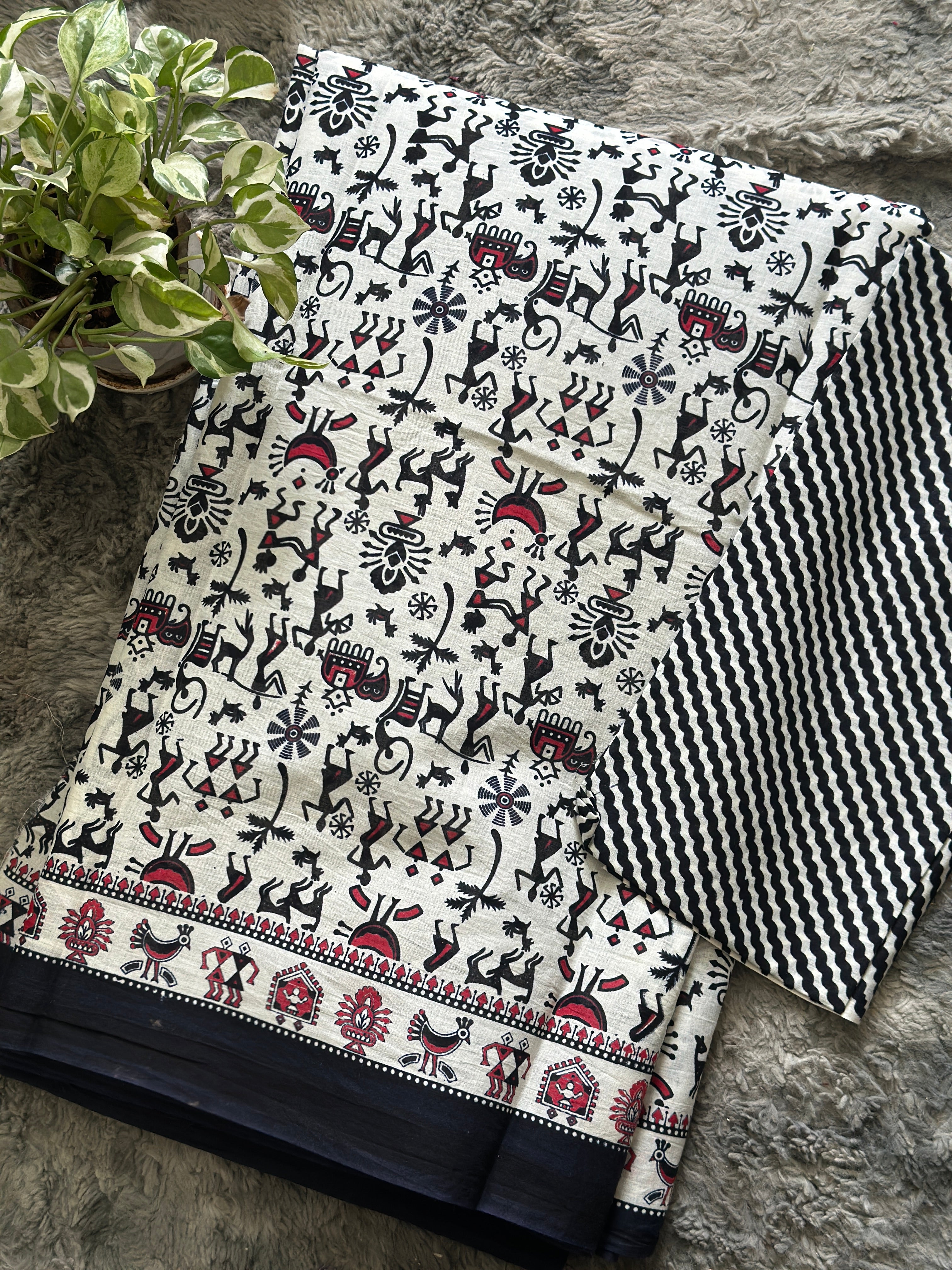 Cotton Black White Warli Print