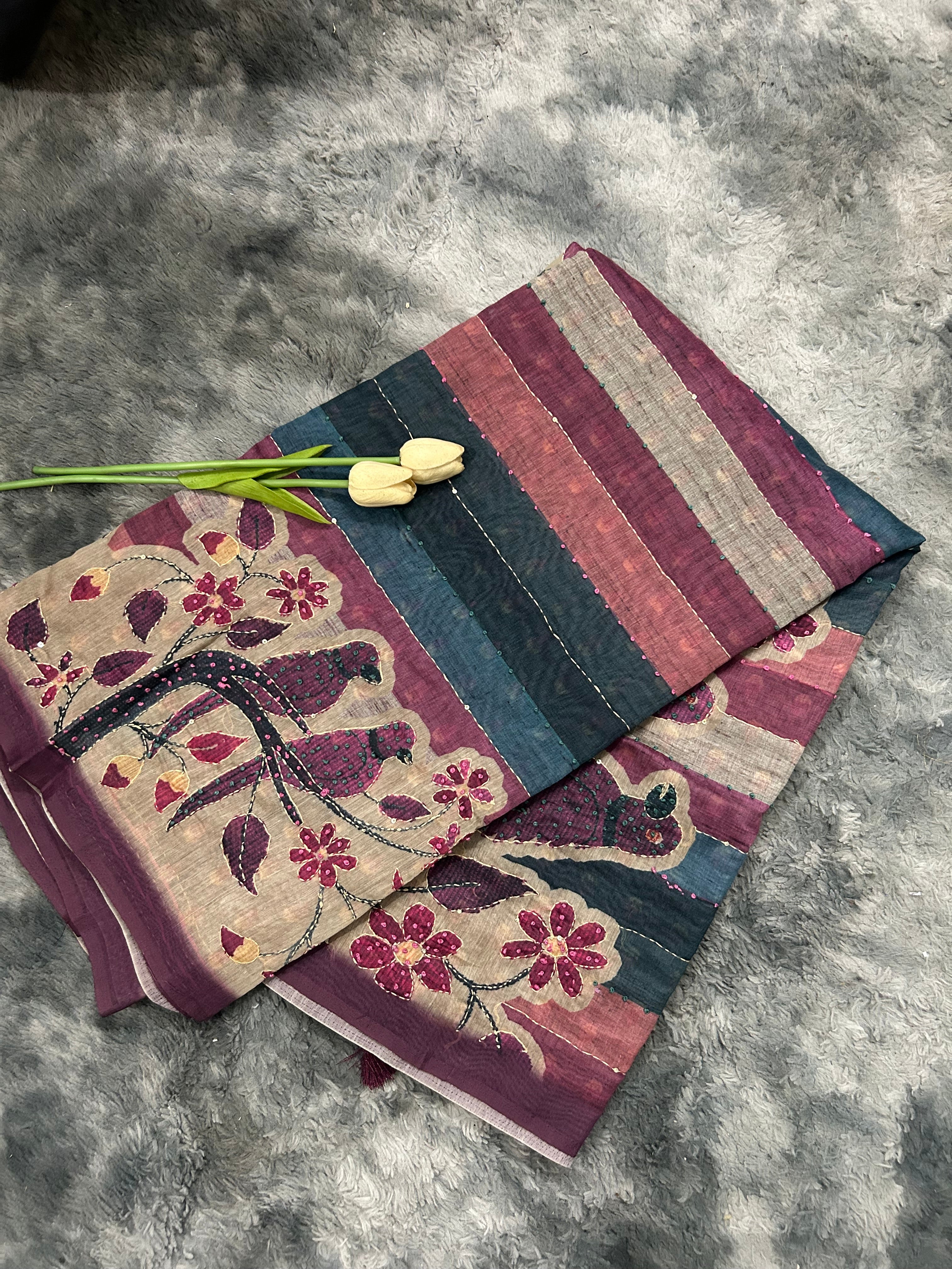 Chanderi French Knot Plum