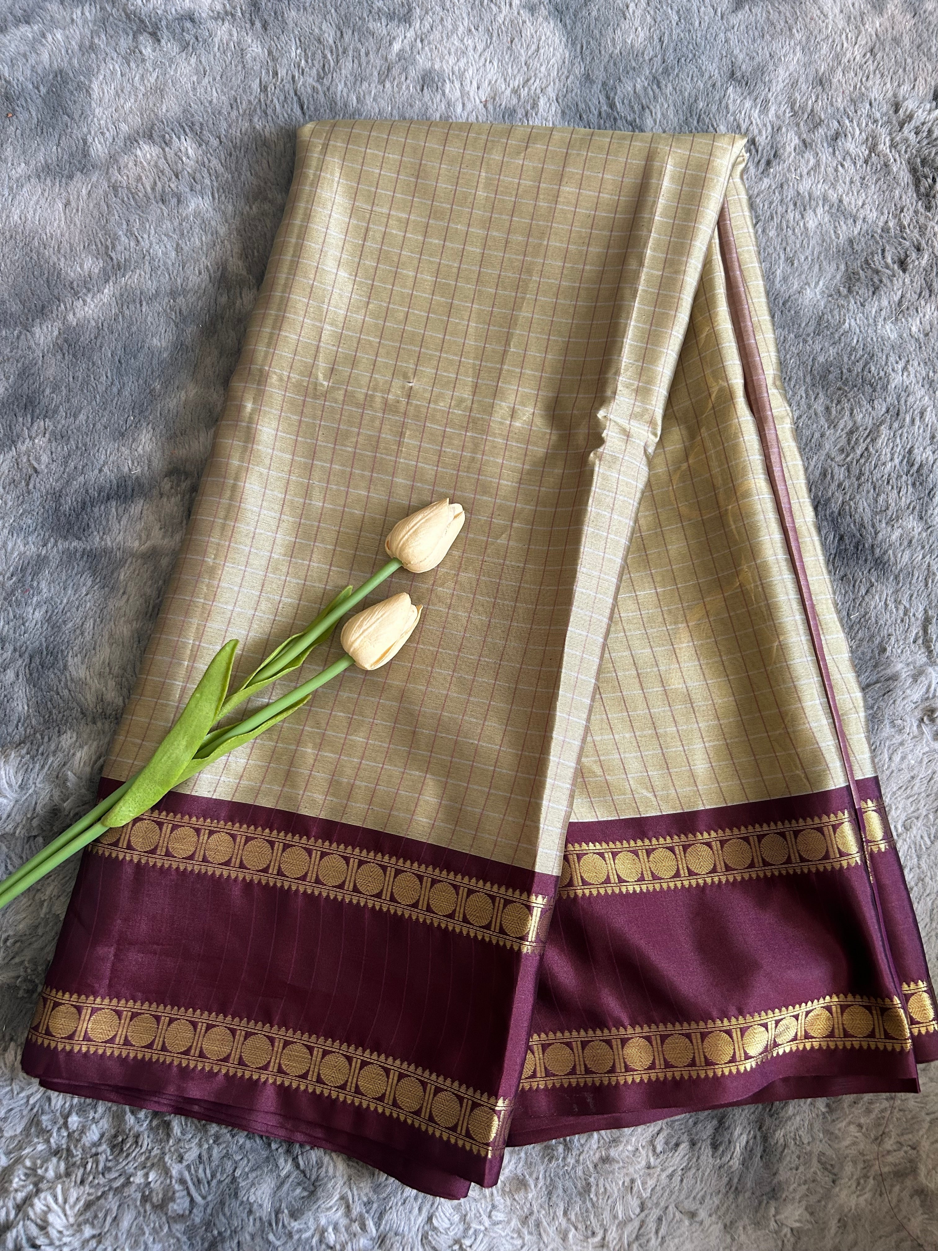 Semi Silk - Offwhite Plum Gap border