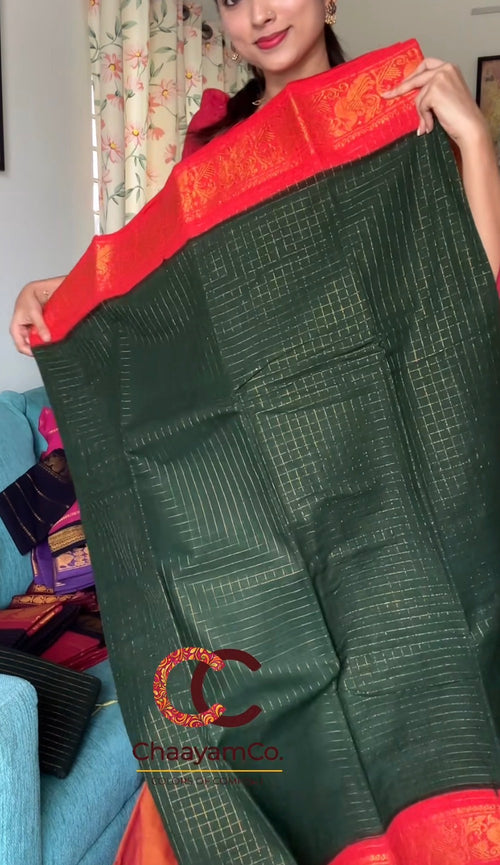 Green and Red Small check sungudi