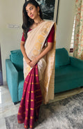 Sungudi Half Half - MAROON White