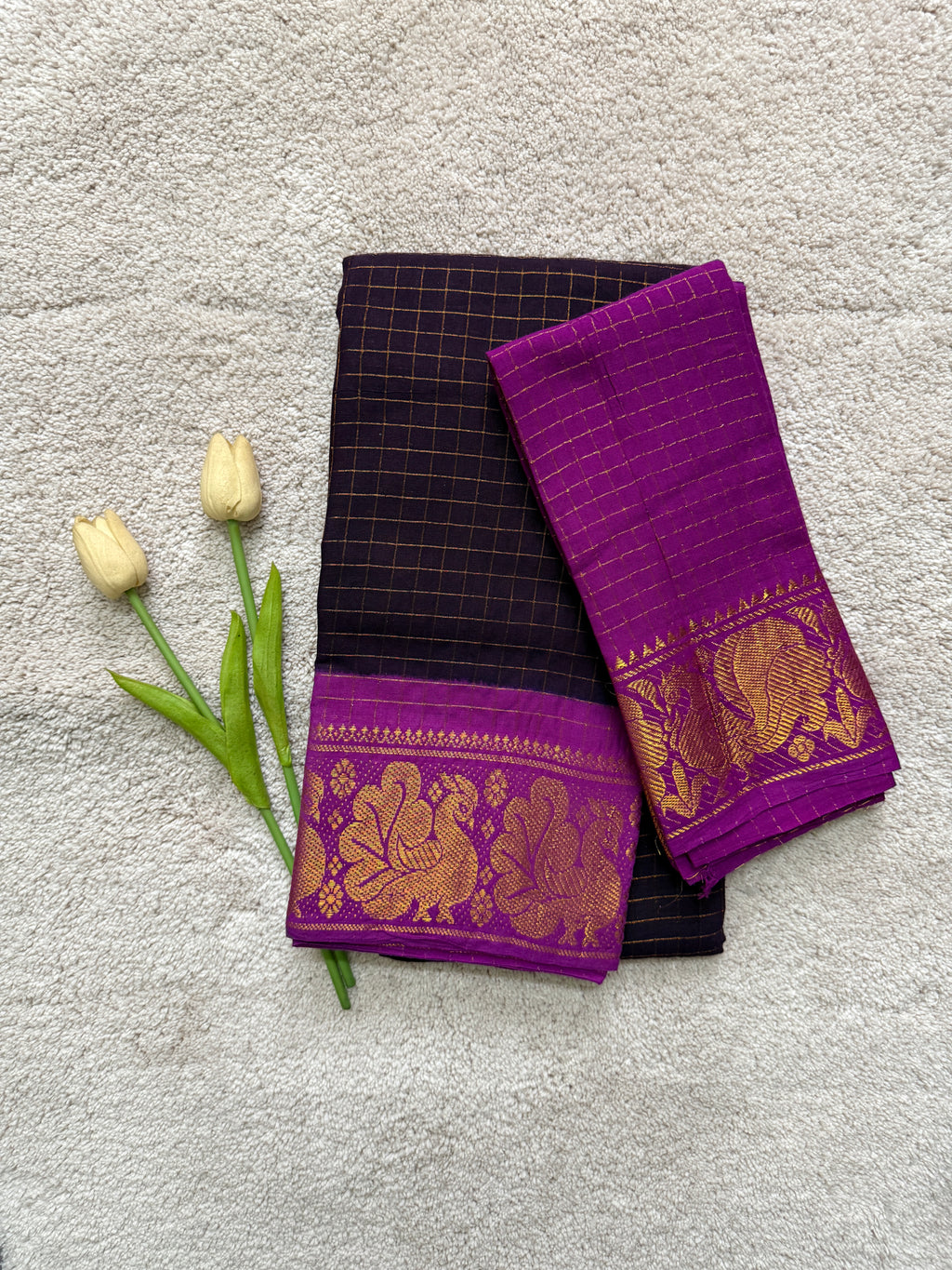 Sungudi dark purple check with light purple