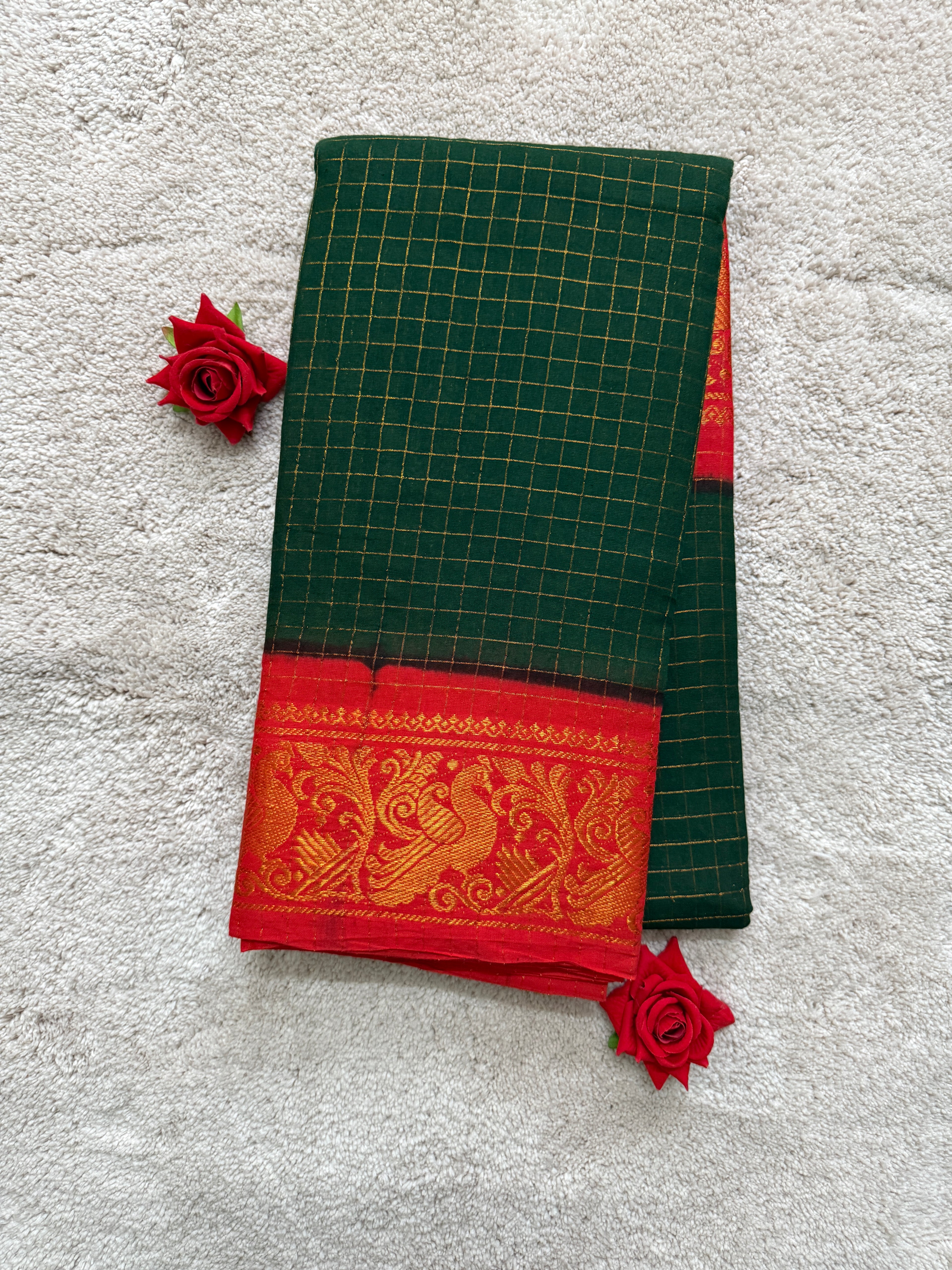 Green and Red Small check sungudi