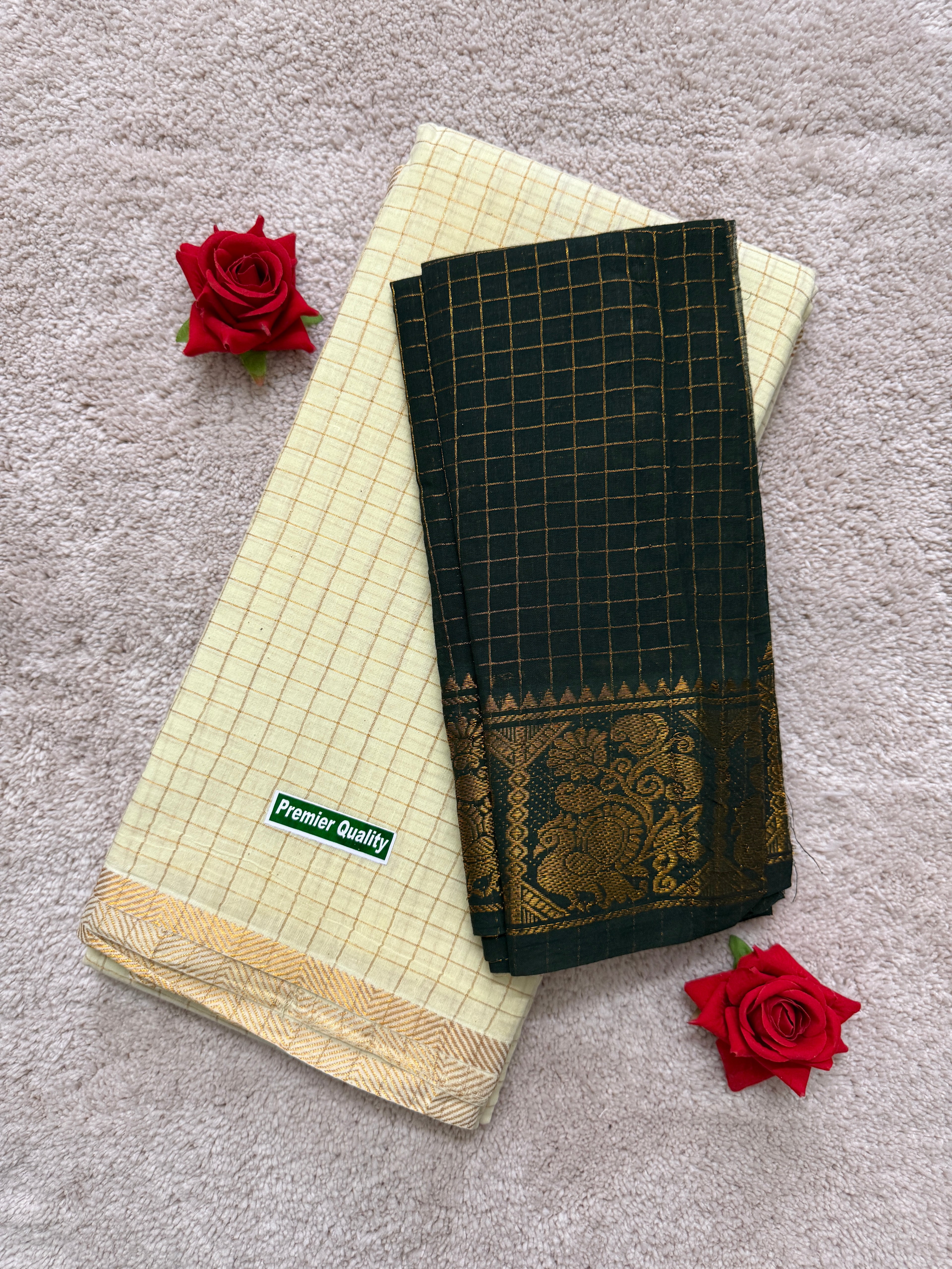 Sungudi White small check with Green BP