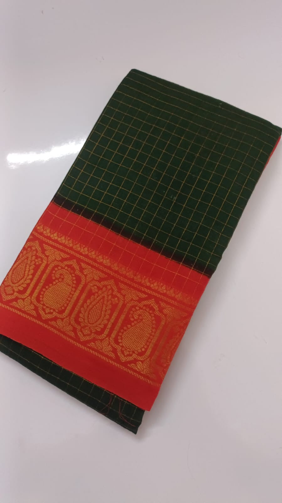 Green and Red Small check sungudi