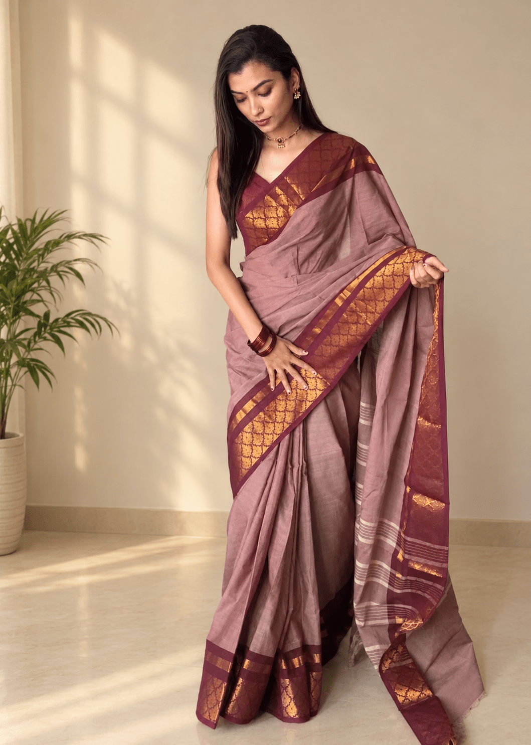 Brown with Maroon - ChaayamCo