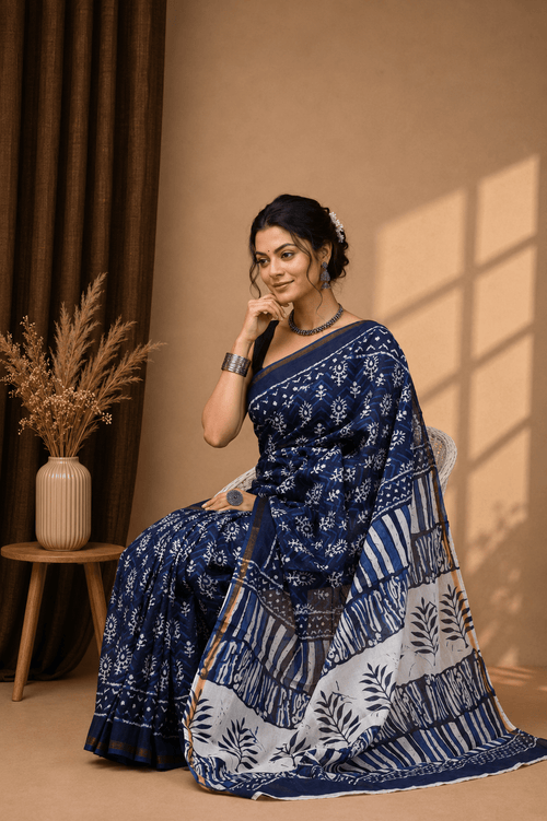Chanderi Cotton Indigo - ChaayamCo