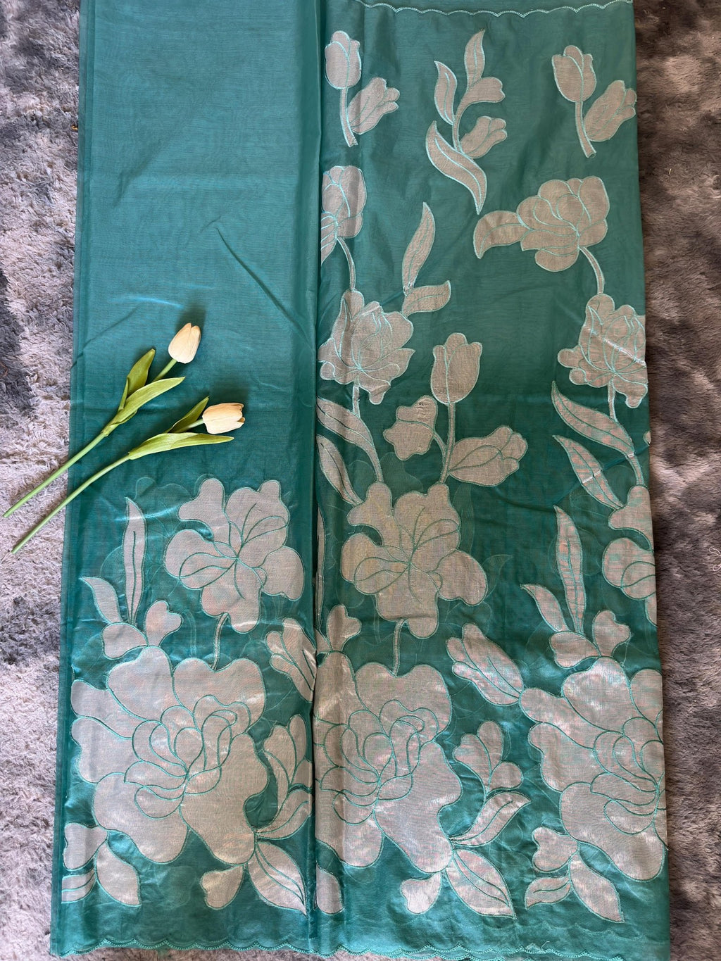 Ocean Green Organza - ChaayamCo
