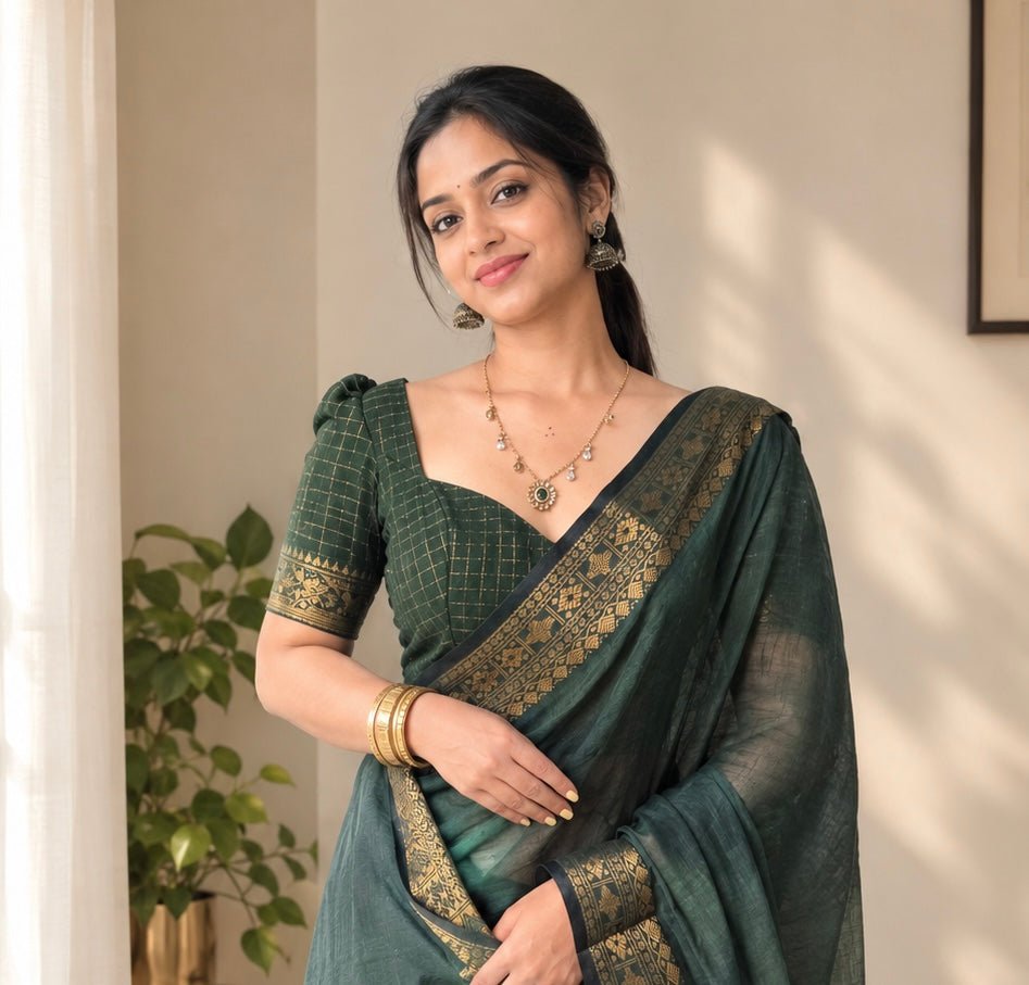Plain Dark Green Mulcotton - ChaayamCo