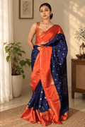 Soft silk- Navy Blue Orange - ChaayamCo