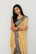 Yellow Blue Checks Kanchi Border - ChaayamCo